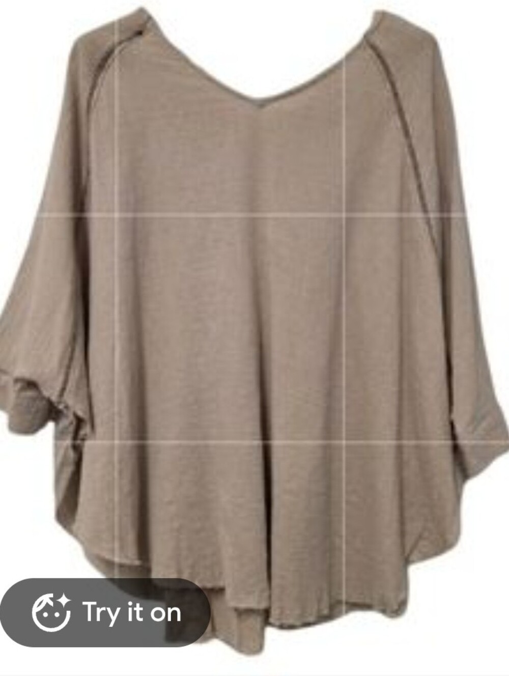 EASEL Mauve Oversized Boho Poncho Blouse V-Neck Slub Knit Top Raw Hem